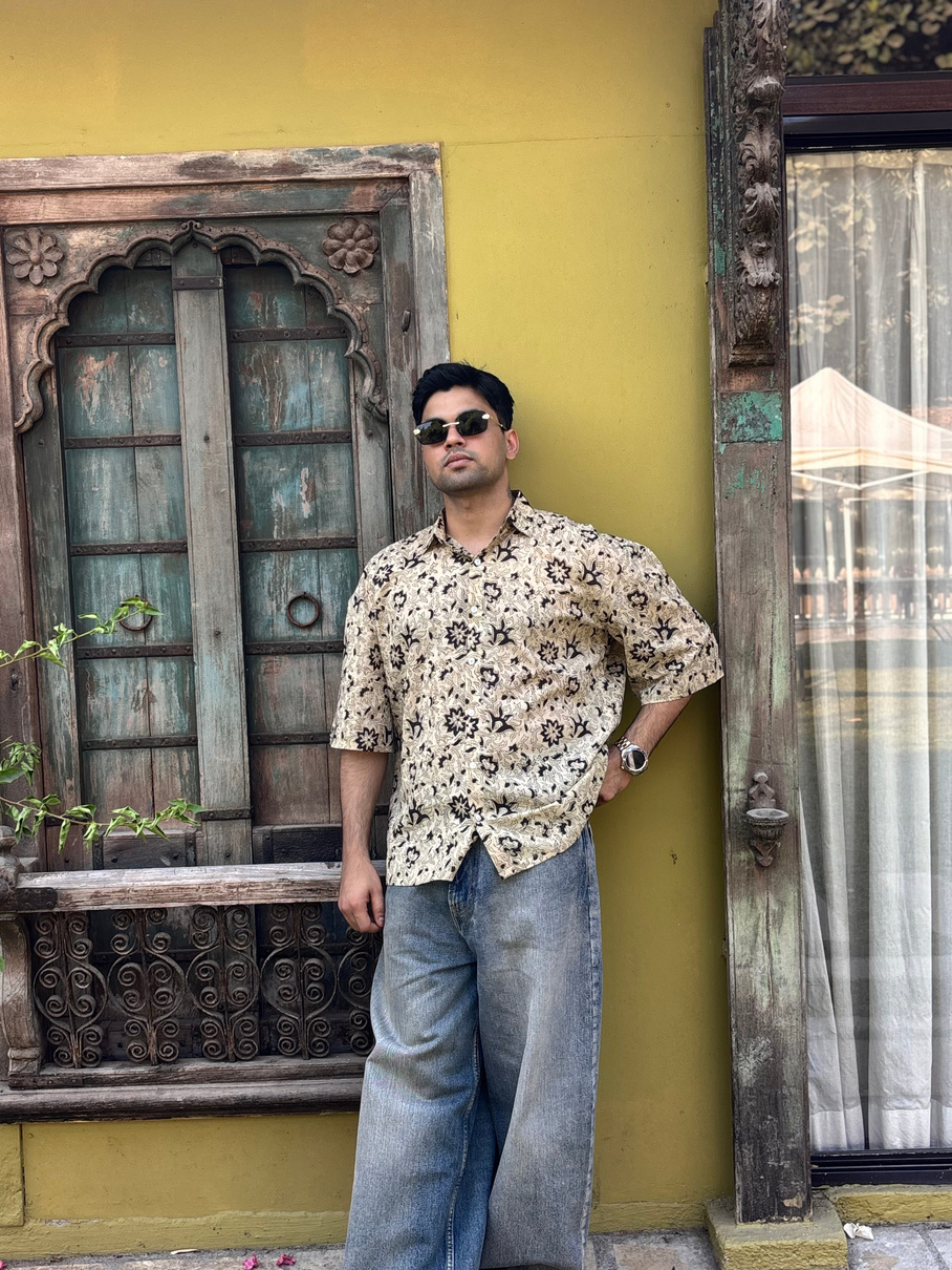 BLOCK PRINT DROP SHOULDER SHIRT