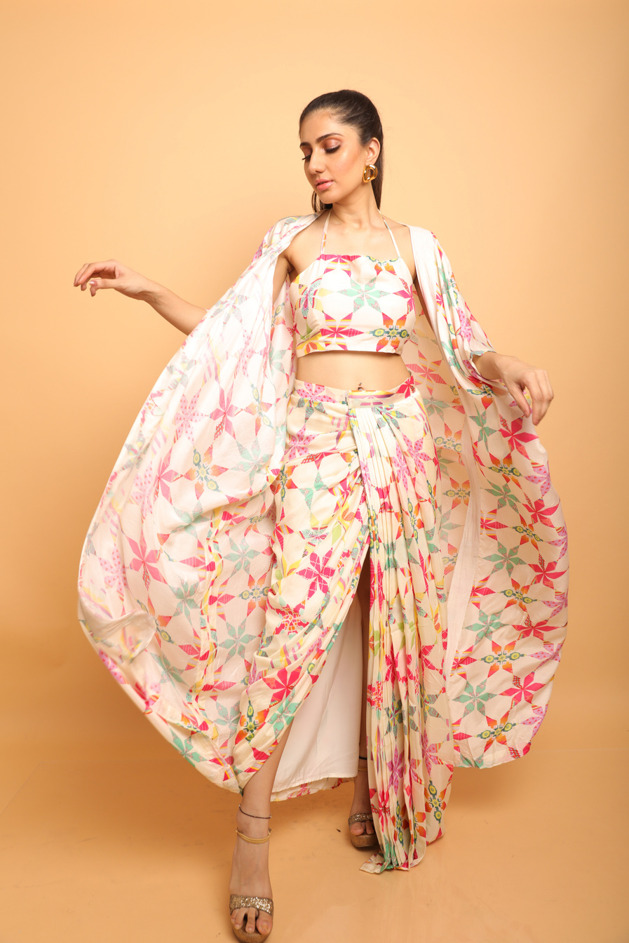 BOHO STAR PRINT DHOTI CAPE SET