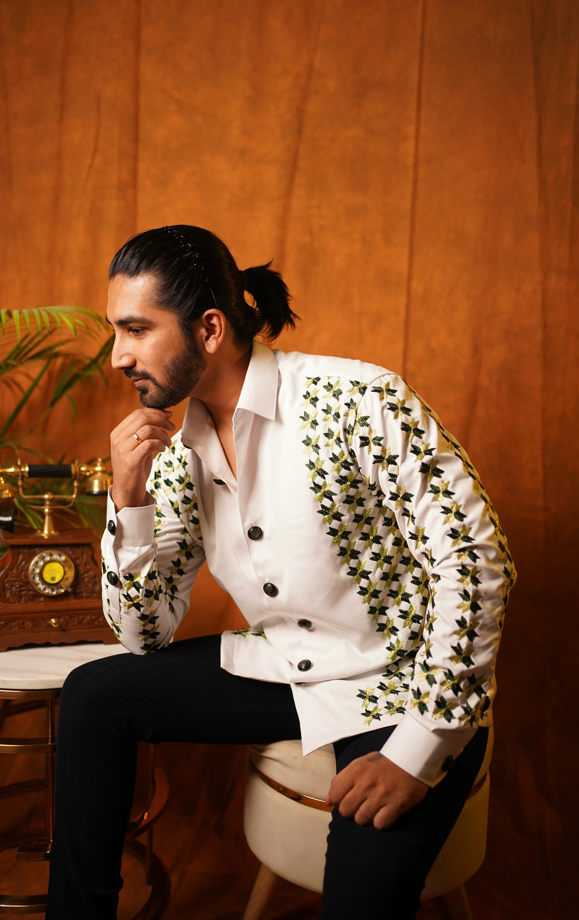 WHITE AND GREEN PHULKARI SHIRT