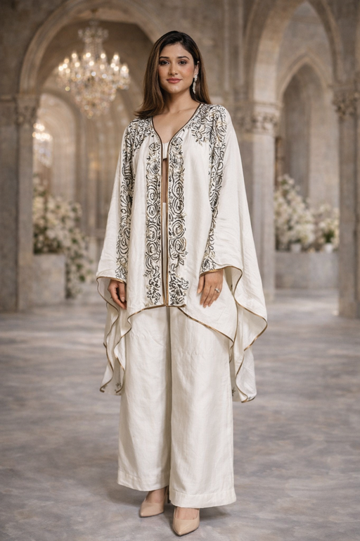 WHITE GOLD SILVER KAFTAN JACKET