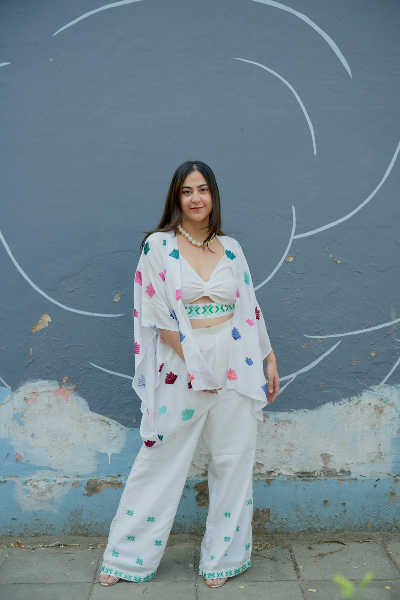 MULTI COLORED PHULKARI CAPE CO-ORD SET